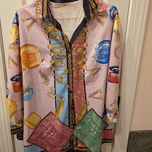 Colorful, All-Over Patterned Shirt Dress - Picture 2 of 3